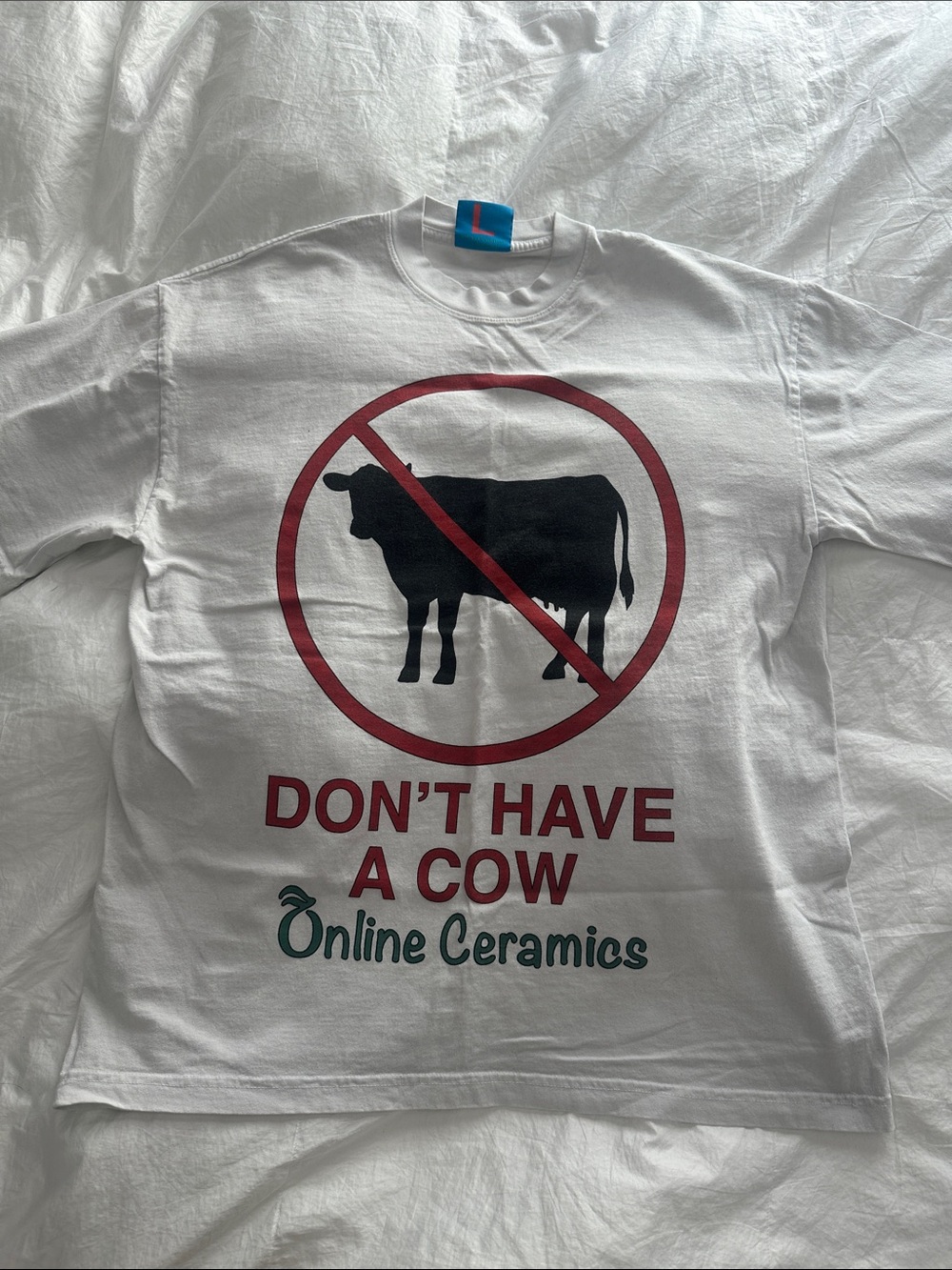 White 'Don't Have a Cow' Online Ceramics x Happy Cow Collab Graphic Tee